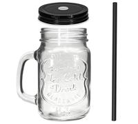 eispap 1Pc Mason Jar Drinking Glasses 16 oz. Colored Mugs With Embossed Ice-Cold Drinkware Logo, Glass Mason Jar Mug With Handle. For Smoothies, Cocktails, Beverages. Hand Wash (1, Clear)