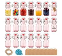 eispap 20Pcs 2oz Swing Top Glass Bottles,Flip Top Glass Bottle with Lids Sealable Kombucha Bottle for Brew Beer Syrup Vanilla Extract Air Tight Bottles (Pink)