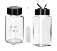 eispap 2Pcs 4oz Glass Spice Jars with Dual Sifter Cap, Spice Jars Trial Set & Supplement Set, Empty Spice Containers and Square Spice Bottles for Kitchen (2)