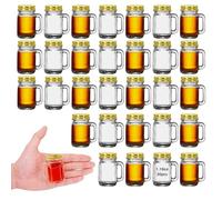 eispap 30 Pcs Mini Mason Jar with Handles,1.7oz/50ml,Premium Shot Glasses with Leakproof Lids for Drink,Dessert,Condiments,Jams,Candle,Craft (Gold lids)