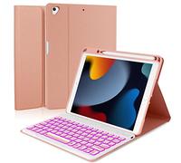 Eisuiyi iPad 10.2 9th 8th 7th Gen Keyboard Case, Compatible with iPad Air3 10.5"/iPad Pro 10.5", 7 Colors Backlit Detachable Keyboard with Magentic Protective Cover, Built-in Pencil Holder, Pink