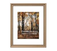 Eitida 11x14 in Wood Classic Gallery Picture Frame, Ornate Beaded Inner, Matted for 8x10 Photo, Vertical or Horizontal Display, Glass Cover, Antique Champagne Brass
