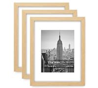 Eitida 11x14 Wooden Natural Grain Picture Frame Set, Display 8x10 photo with mat, Wall Mount Vertically or Horizontally, Natural Oak Textured,3 Pack