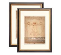 Eitida 12x16 in (30x40 cm) Black and Distressed Gold 2 Tone Vintage Retro Picture Frame, With Mat for 9x12 (23x30 cm) Art, Wall Hanging Photo Display Horizontally or Vertically, Gold Inner, Pack of 2