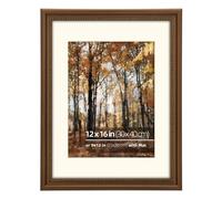 Eitida 12x16 in Wood Classic Gallery Poster Picture Frame, Gold Ornate Beaded Inner, Matted for 9x12 Photo, Multiple Way Display, Brushed Brown Brass