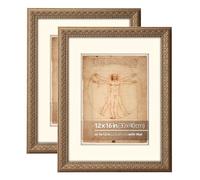 Eitida 12x16 inches Antique Bronze Ornate Picture Frame, With Mat for 9x12 inches photos, Plexi glass Protection, 2 Pack