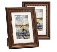 Eitida 5x7 in Wood Classic Gallery Picture Frame Set, Ornate Beaded Inner, Matted for 3.5x5.5 Photo, Multiple way display, 2 Pack