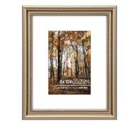 Eitida 8x10 in Wood Classic Gallery Picture Frame, Ornate Beaded Inner, Matted for 5x7 Photo, Tabletop or Wall Mount Display, Antique Champagne