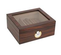 Eitida Desktop Humidor Case Holds 25-50 Cigar, Tempered Glass Top Display, Handcraft Spanish Cedar Wood Storage Box with Divider, Humidifier and Hygrometer, Macassar Brown