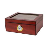 Eitida Desktop Humidor Case Holds 25-50 Cigar, Tempered Glass Top Display, Handcraft Spanish Cedar Wood Storage Box with Divider, Humidifier and Hygrometer, Sapele Cherry Finish