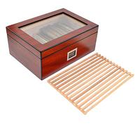 Eitida Desktop Humidor Case Holds 50-75 Cigar, Tempered Glass Top Display, Spanish Cedar Wood Storage Box with Divider& Air Flow Rack, Humidifier and Digital Thermo-Hygrometer, Sapele Cherry Finish