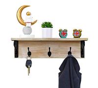 Eitida Entryway Coat Rack, Wall Mounted Hanging Organizer with 3 Metal Hooks, Floating Storage, Use as Hat Organizer, Key Holder, Decorative Wall Shelf for Kitchen, Bathroom, Hallway