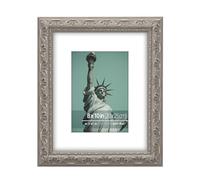 Eitida Vintage Picture Frame, Distressed Wood with Embossed Scroll Design, 8x10 inch with 5x7 Mat, Wall Mount or Desktop Display, Beige Grey, Ornate Style