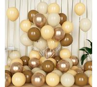 Eitolo Brown Apricot Balloons, 50PCS 12 Inch Retro Beige Nude With Champagne Gold Metallic Balloons for Safari Themed Birthday Baby Shower Boho Wedding Anniversary Party Decoration