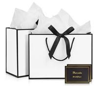 Eitolo Medium Gift Bags, 2pcs Present Bags with 4 Wrappers and 2 Cards, Paper Gifts Bags Shopping Bags with Handles for Women Men Birthday Valentines Wedding Party Bags (White-Black) 20 x 10 x 28 cm