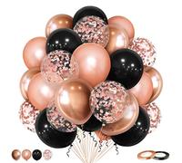 Eitolo Rose Gold Black Balloons 50pcs 12inch Metallic Chrome Rose Gold with Confetti Balloons for Girls Women Birthday Wedding Anniversary Engagement Bridal Shower Party Decorations