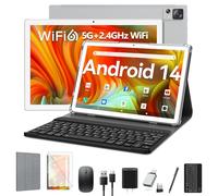 EITOMIN Tablet with Keyboard Android 14 Tablet 10 inch 2025 Latest 8GB RAM 64GB ROM 1TB Expand WiFi 6 Octa-Core 7000mAh Battery BT5.0 13MP+8MP Camera 2in1Tablet with Case,Mouse,Stylus-Silver