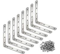 Eitonbu 8 Pcs Stainless Steel L Bracket 5 x 5 inch Heavy Duty Solid Shelf Support Corner Brace, Metal Joint Right Angle Brace for Wood Shelves, Silver, Corner Mount