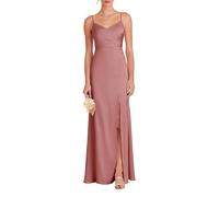 Eittvisy Women's Satin Spaghetti Strap Prom Dress V-Neck A-Line Sleeveless Maxi Bridesmaid Dresses Dusty Rose