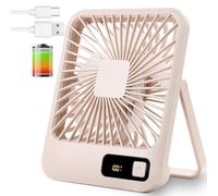 EITVLAGE Small Desk Fan, Portable USB Rechargeable, Tilt Folding Personal Mini Fan with 2000mAh Battery and LCD Display, Strong Wind, Ultra Quiet, 5 Speed Modes for Office, Home, Camping