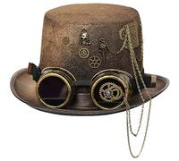Eiudxue Steampunk Men Hat With Goggles Gay Top Hat Steampunk Bowler Top Hat Vintage Halloween Top Hat Gothic Carnival Nightclub