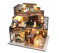 Eiuioj Wooden 3D Assemble 3 Story Apartment Model Retro Architecture Model Gift English Version