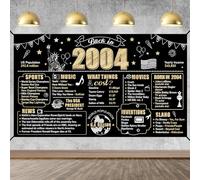 Eiurteao 21st Birthday Decorations Back in 2004 Banner Backdrop for Men Women, Black Gold Happy 21st Birthday Sign Poster Party Supplies, Twenty-one Bday Photo Background Decor for Indoor Outdoor