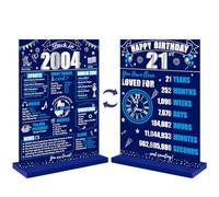 Eiurteao 21st Birthday Decorative Sign, Blue Wooden Table Sign, 5.9 x 8.3 inches, Back in 2004 Theme