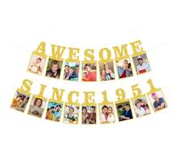 Eiurteao Pre-Strung Awesome Since 1951 Photo Banner Birthday Decorations for Men Women - Gold Glitter 75th Birthday and Anniversary Decorations Party Supplies