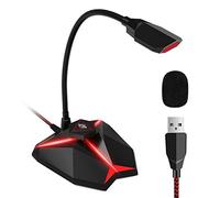 EIVOTOR USB PC Microphone, Plug and Play Professional Computer Microphone with Volume Control, LED Light, Mute Button, Desktop Condenser Mic Compatible with Mac/Windows for Recording, Youtube, Gaming