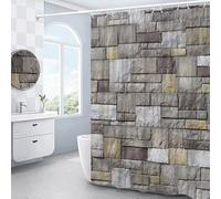 EIWAXU 3D Stone Wall Shower Curtain Vintage Old Bathroom Curtain Rustic Rural Bathroom with Hooks Polyester Fabric Washable Cloth 200x300cm/WxH