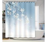 EIWAXU Blossom Print Waterproof Shower Curtain Modern White Flowers Add Nature Touch Easy Clean Wet Room Shower Curtain 90x160cm/Width X Heigh