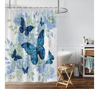 EIWAXU blue butterfly flower printed shower curtain partition, bathroom waterproof Bath Curtain for Bathroom 150x150cm/Width X Heigh