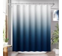 EIWAXU Blue Curtain Set with 12 Hooks, Washable Fabric Navy and White Curtain, Rustic Farmhouse Bathroom 107x205cm/42x81in(Width X Heigh)