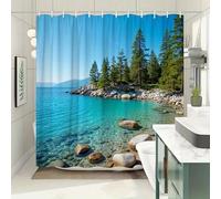 EIWAXU Blue Lake Shower Curtain, Bathroom Curtains Shower, Polyester Fabric Includes 12 Hooks Waterproof Stall Shower Curtain 200x220cm/WxH