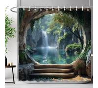 EIWAXU Chinese Archway Scenic Shower Curtain Landscape Waterfall Landscape Polyester Fabric Shower Curtains Bathroom Decoration 170x260cm/67x102in(Width X Heigh)