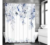 EIWAXU Eucalyptus Leaf Blue Shower Curtain, Bathroom Decorative Bathroom Curtains, Waterproof Bath Curtains with Hooks 150x150cm/Width X Heigh