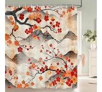EIWAXU Flowers Bird Shower Curtain Abstract Mountain Red Floral Plant Ink Art Landscape Fabric Decor Bathroom Curtains 70x183cm/Width X Heigh