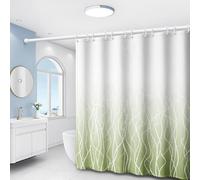 EIWAXU Green Gradient White Curved Texture Printed Bath Curtain | Modern Art Style, Polyester, Machine Washable, Includes Hooks 137x203cm/54x80in(WxH)