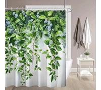 EIWAXU Green Ivy Blue Flower Shower Curtain with Hooks -Waterproof Polyester, Artistic Design, Suitable for All Seasons, Machine Washable 140x190cm(Width X Heigh)
