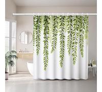 EIWAXU Green Willow Leaf Printed Bath Curtain | Modern Art Style, Polyester, Machine Washable, Includes Hook for Bathroom 85x183cm/33x72in(WxH)
