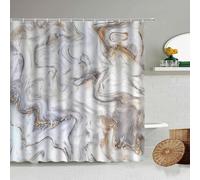 EIWAXU Marble Striped Shower Curtain for Bathroom, Waterproof Screen with Hook, White, Gray, Gold Wet Room Shower Curtain 150x150cm/Width X Heigh