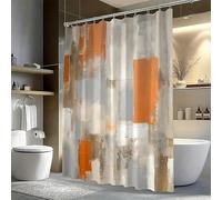 EIWAXU Modern Abstract Shower Curtain - Gray, White, Orange Textured Brushstrokes, Rectangular Color Blocks Bath Shower Curtain 200x200cm/79x79in(WxH)