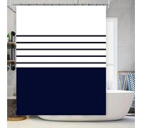 EIWAXU Modern Blue and White Shower Curtain Set with Multiple Strips Design Waterproof Fabric for Bathrooms Decorations 280x198cm/WxH