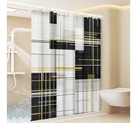 EIWAXU Modern Geometric Black And White Golden Printed Shower Curtain, Minimalist Artistic Style Bathroom Home Decor with Plastic Hooks 200x220cm/79x87in(WxH)