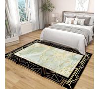 EIWAXU Modern Marble Rug with TPR Non-Slip Rubber Backing Area Rug Bedroom Washable Gold Black Carpets for Living Room 200x200cm/79x79in