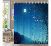 EIWAXU Moonlit Night Shower Curtain - Full Moon with Wispy Clouds, Golden Leaves & Grasses Watercolor for wet room, Bathroom 95x220cm/Width X Heigh