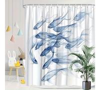EIWAXU One PC Dreamy Blue Fish Shower Curtain 100x230cm/Width x Heigh Extra Long Shower Curtains Bathroom Curtain Digital Print with 12 Hooks