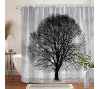 EIWAXU Solitary Tree Shower Curtain - Black and White Winter Landscape Machine Washable Polyester, Includes 12 Hooks 200x200cm/79x79in(WxH)