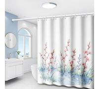 EIWAXU Watercolor Style Streamside Peach Greenery Plant Fresh Natural Style Printed Shower Curtain Bathroom Curtains 200x230cm(WXH)